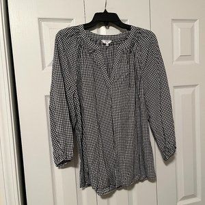 Black & White Gingham Long-Sleeve Peasant Top